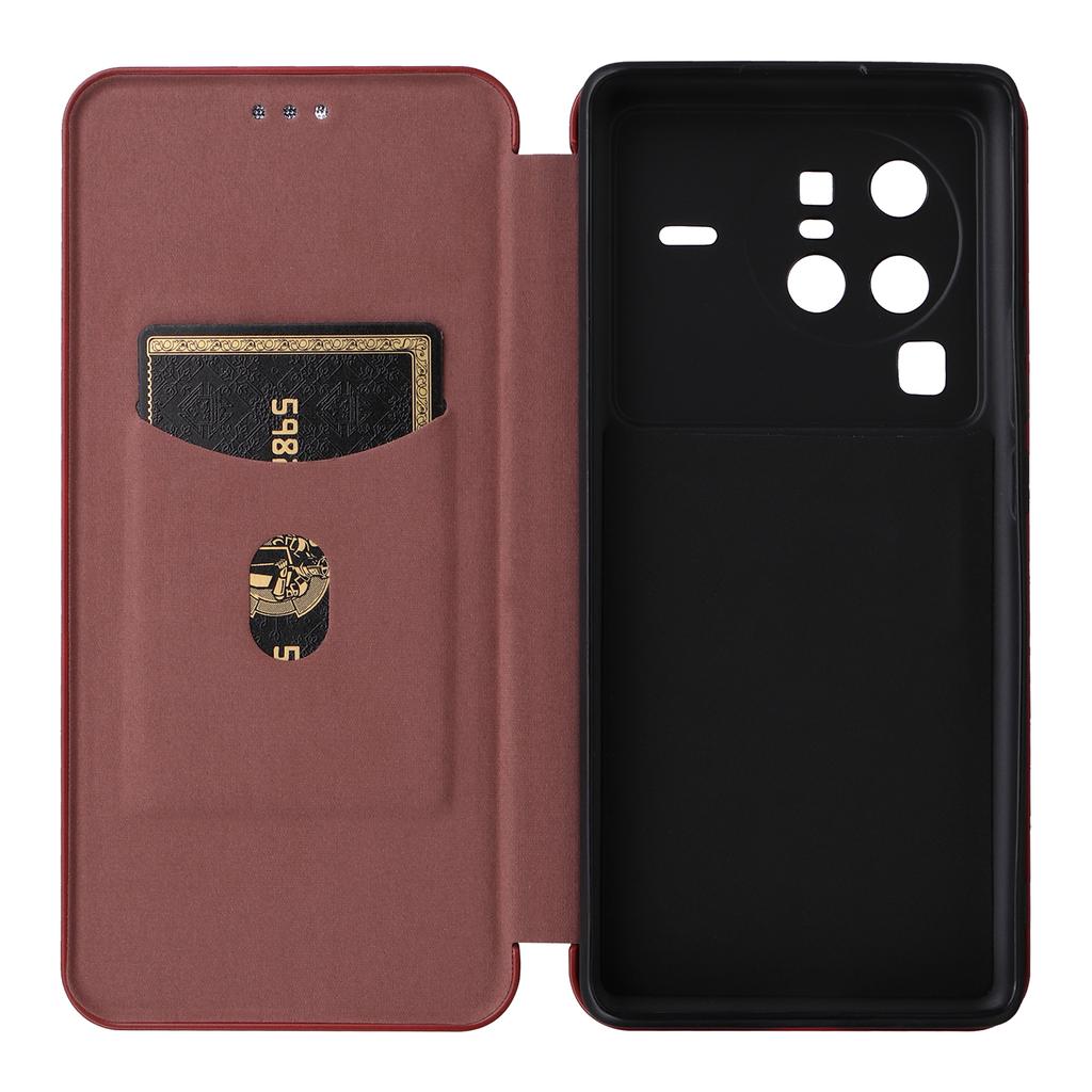 For vivo X80 Pro 5G Carbon Fiber Texture PU Leather Stand Case Magnetic Auto-absorbed Folio Flip Phone Cover with Card Holder
