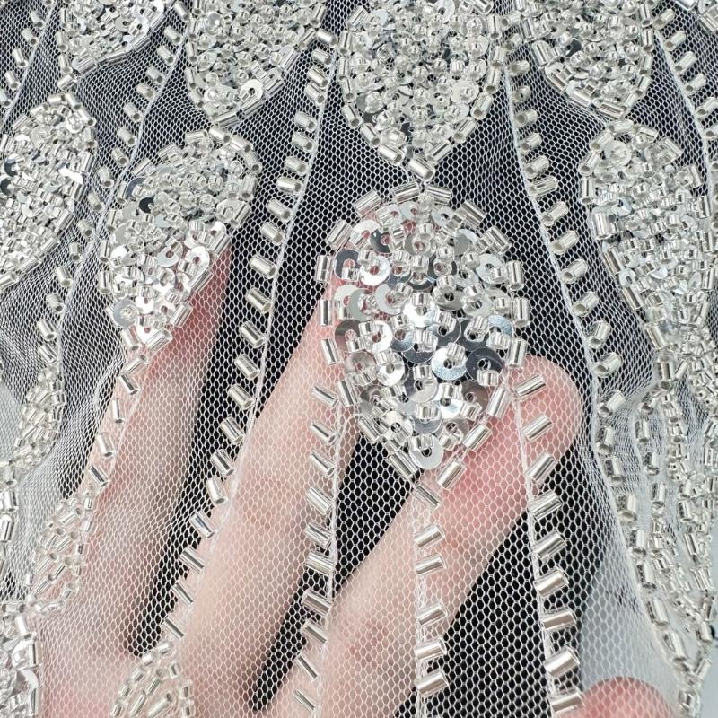 Beaded Sequins Sew on Collar Patches for Wedding Dress Evening Gown Embroidered Beads Sequins Sew on Patches Applique