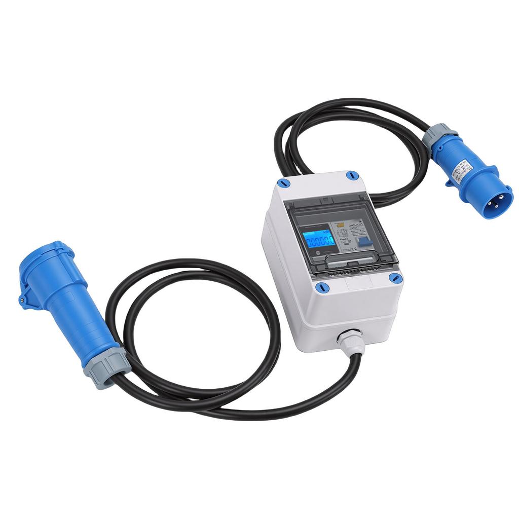 Mobile Digital Electricity Meter 16A Intermediate Meter Power Outdoor KWH Meter with CEE Plug 1P N Leakage Protector 1.  Cable for RV Home