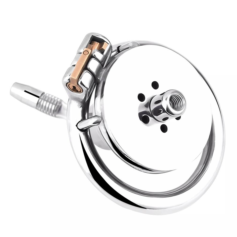 FRRK Stainless Steel Negative Chastity Lock with Silicone Dildo Head Penis Lock Cock Cage Male Chastity Belt Abstinence Sex Toys