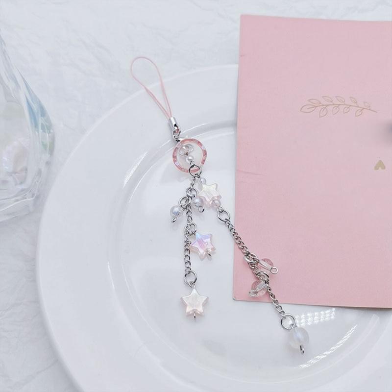 Unique Fringe Cellphone Strap with Jellyfish Shape Star Pendant Phone Lanyard DIY Handmade Cute Phone Charm Jewelry