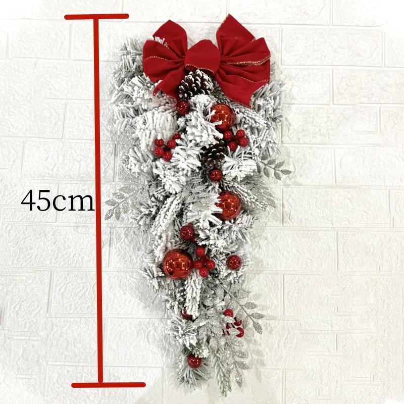 45/60cm Christmas Tree With Red Bow Christmas Ball For Front Door Window  Flocking Wreath Xmas Ornaments Christmas Decorations