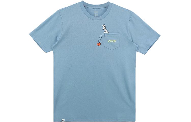 Vans T Shirts Women s Gray Blue Crew Neck Moderate Straight Fit VN0A7YHCBD2 M