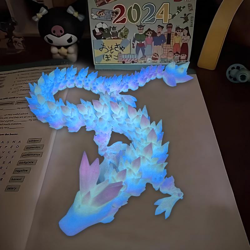 2024 Luminous 3D Printed Crystal Dragon Figurine - Fully Poseable