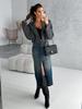High Waist Washed Denim Slit Skirt - Slim Fit, Mid-length Retro Style for Women