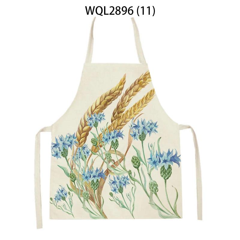 Plants Printed Kitchen Aprons Men Women Cooking Cleaning Aprons Wheat Flowers Pattern Linen Waist Apron Baking Accessories