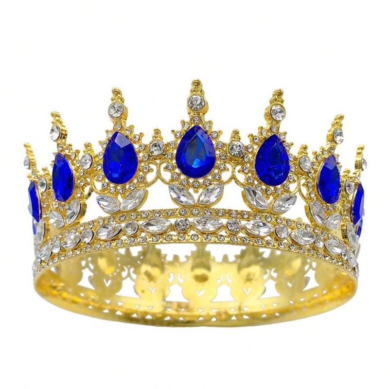 Luxury Color Baroque Queen Crown Colorful Sparkly Rhinestone Wedding Crown Bride Princess Full Round Tiaras Headband Headpieces