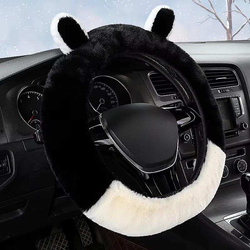 Two-color Rabbit Elastic Car Steering Wheel Cover for Women's Winter Mini Cute Plush Non-slip Advanced Steering Wheel Cover