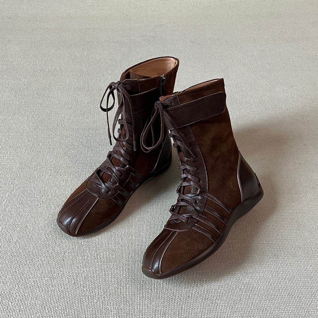 Cowhide version~ Korean version of niche design ballet leather Martin boots women's new versatile retro platform short boots