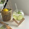 Cocktail Glass Cup with Wood Stand Creative Lunar Round Shape Drink Cup with Straw Christmas Cups Iced Coffee Cups Drinkware