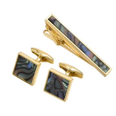 Dongguan High-End Suit Men'S K Gold Color Abalone Fritillary French Cufflinks Tie Clip Set Sleeve Studs Breast Pin Buckle