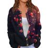 Kvinners Valentine's Day Print Langermet strikket Cardigan Button Jacket