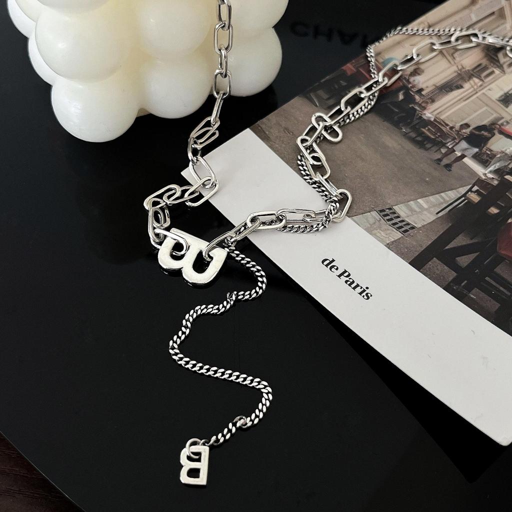 Yinruitai 925 Sterling Silver 'B' Vintage Thai Necklace with Tassel Clavicle Chain - Women's Versatile and Stylish Accessory