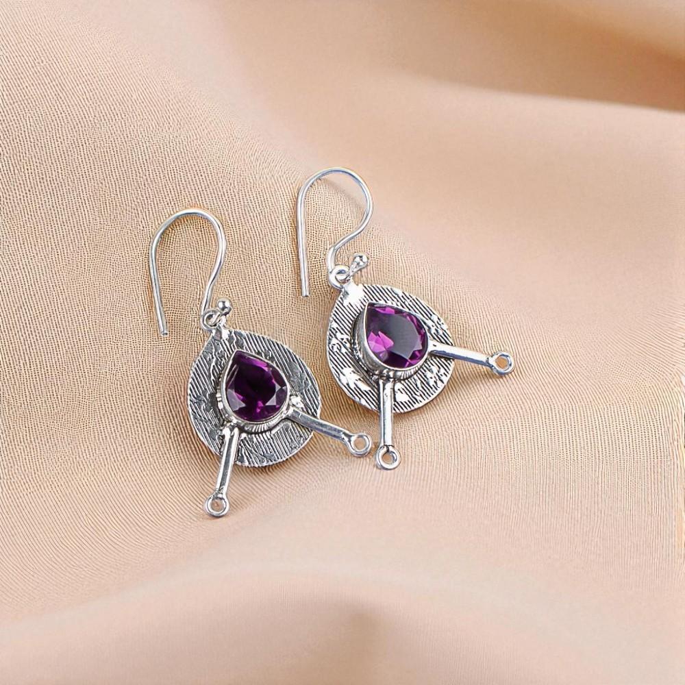 Rare Amethyst Gemstone 925 Sterling Silver Jewelry Handmade Drop Earrings 1.86" EE-78-9