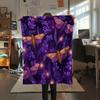 Purple Flower Butterfly  Print Flannel Blanket, High quality Comfortable for All Seasons, Home Decor, Warmth and Comfort