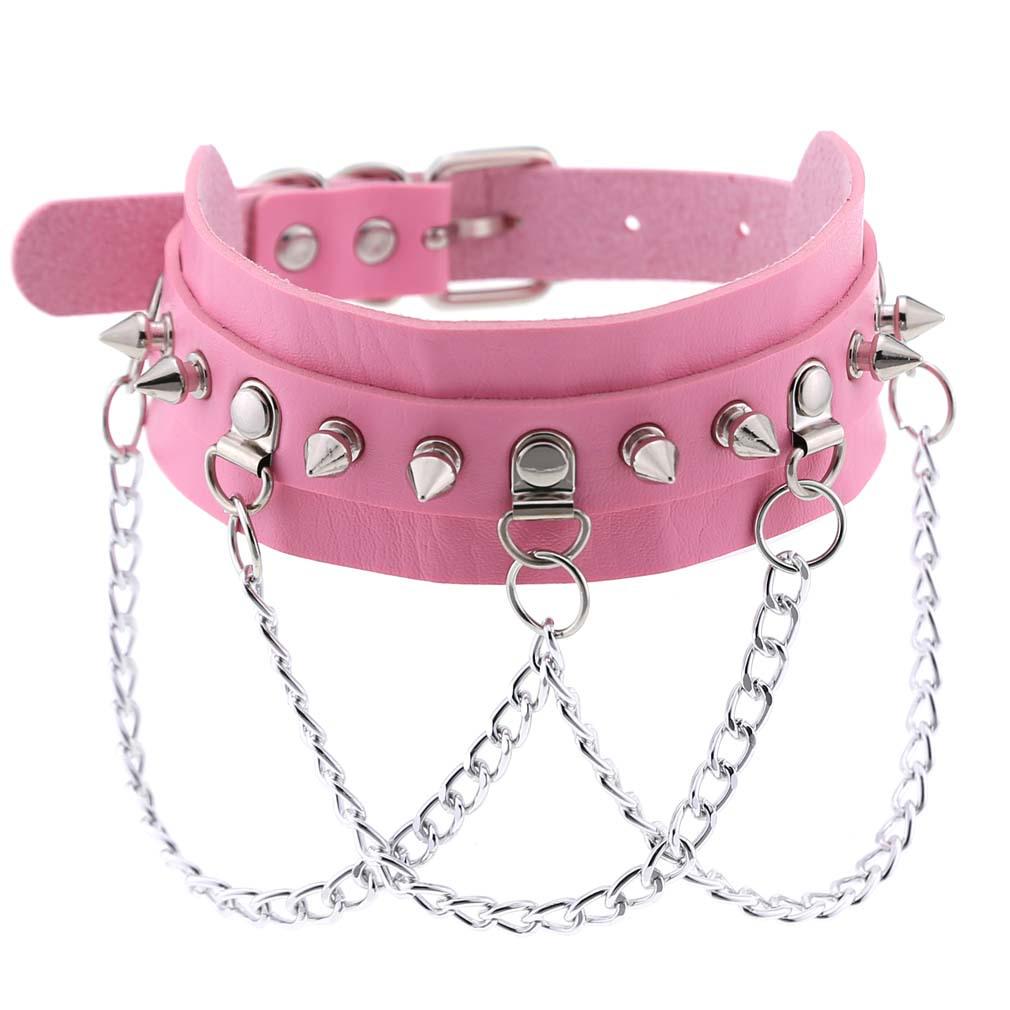 European Gothic PU Leather Choker Necklace with Metal Chain - Punk Street Style Collarbone Accessory