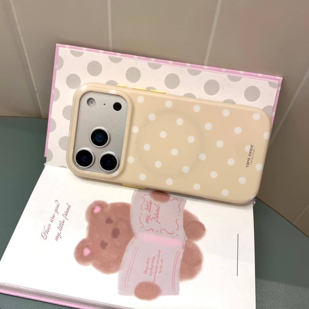 Ins Polka Dot Magnetic Suction Bracket Personalized Coconut Bracket Apple 17promax Mobile Phone Case Is Suitable for 16pro Double Layer