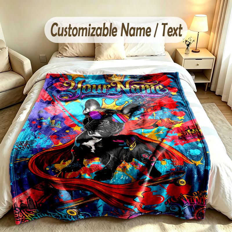 Dog Theme Soft Blanket Personalized Custom Name Text Print Warm Blanket Home Sofa Bedroom Decor
