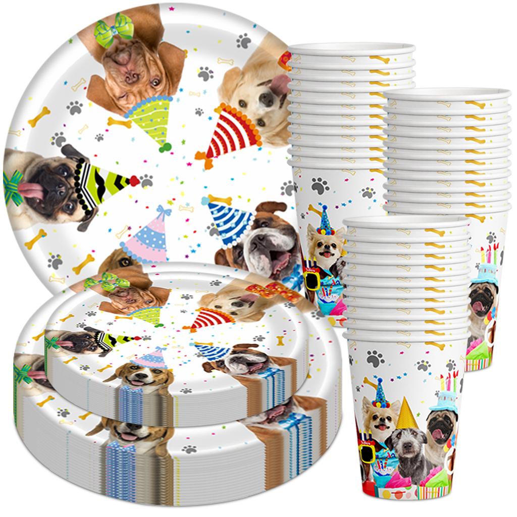 Haustier Geburtstag Arrangement Pappbecher Pappteller Messer Gabel Löffel Set Welpe Hund Besteck