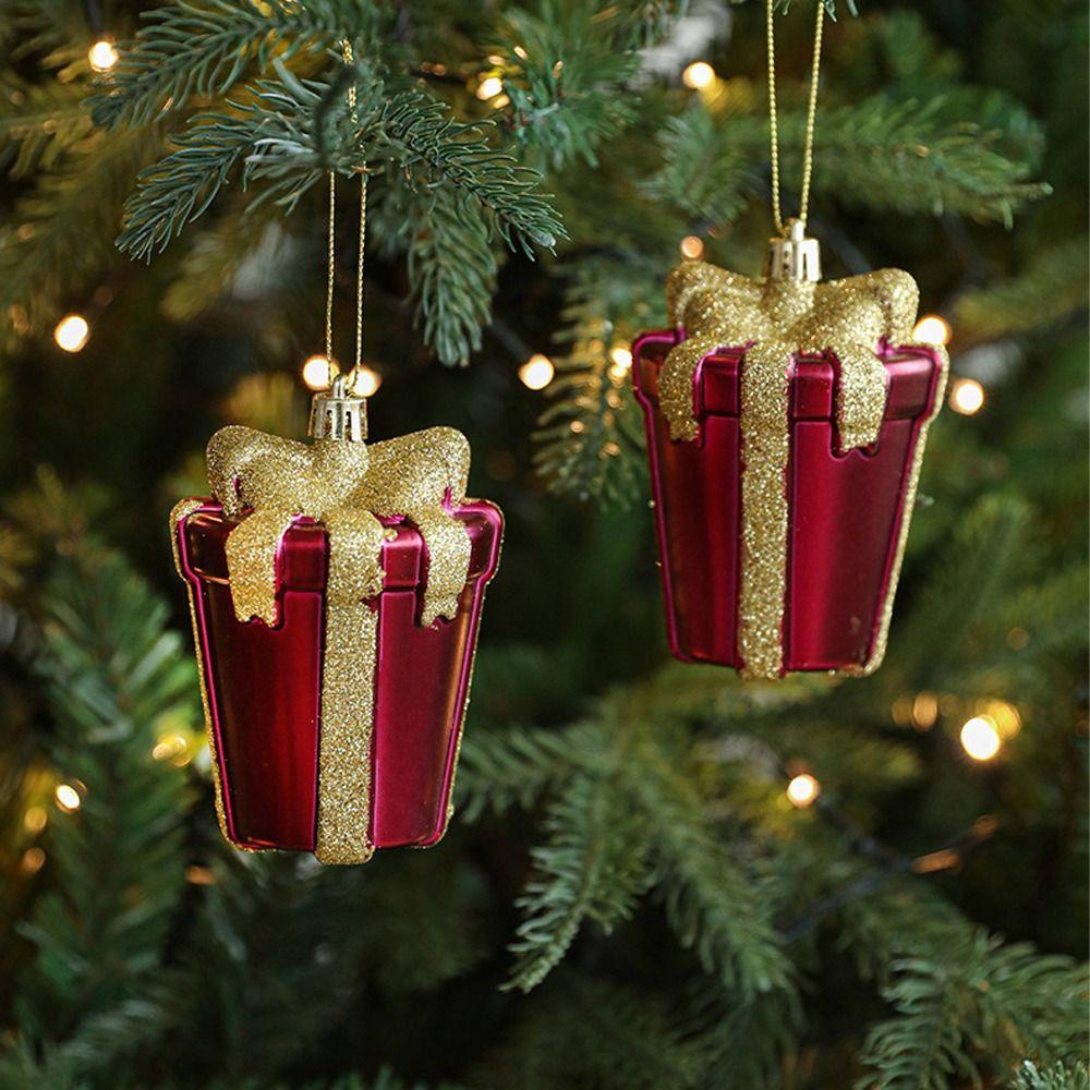 

Rose Red Christmas Pinecone Bell Pendants Shatterproof Merry Christmas Decor Hotel Mall Style 3