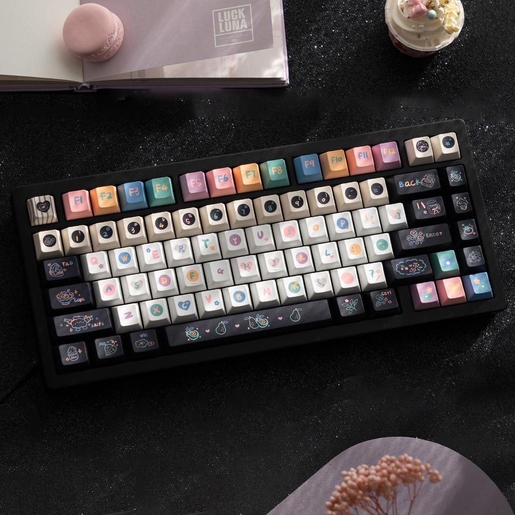 Sweet Crisp Keycaps 152Keys Cherry Pbt Black And White Desserts Feasible Customized Ansi/Iso Layout 7U Space Bar Keycaps