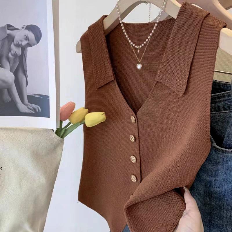 

Женский вязаный летний кардиган без рукавов в корейском стиле 2024 One Size