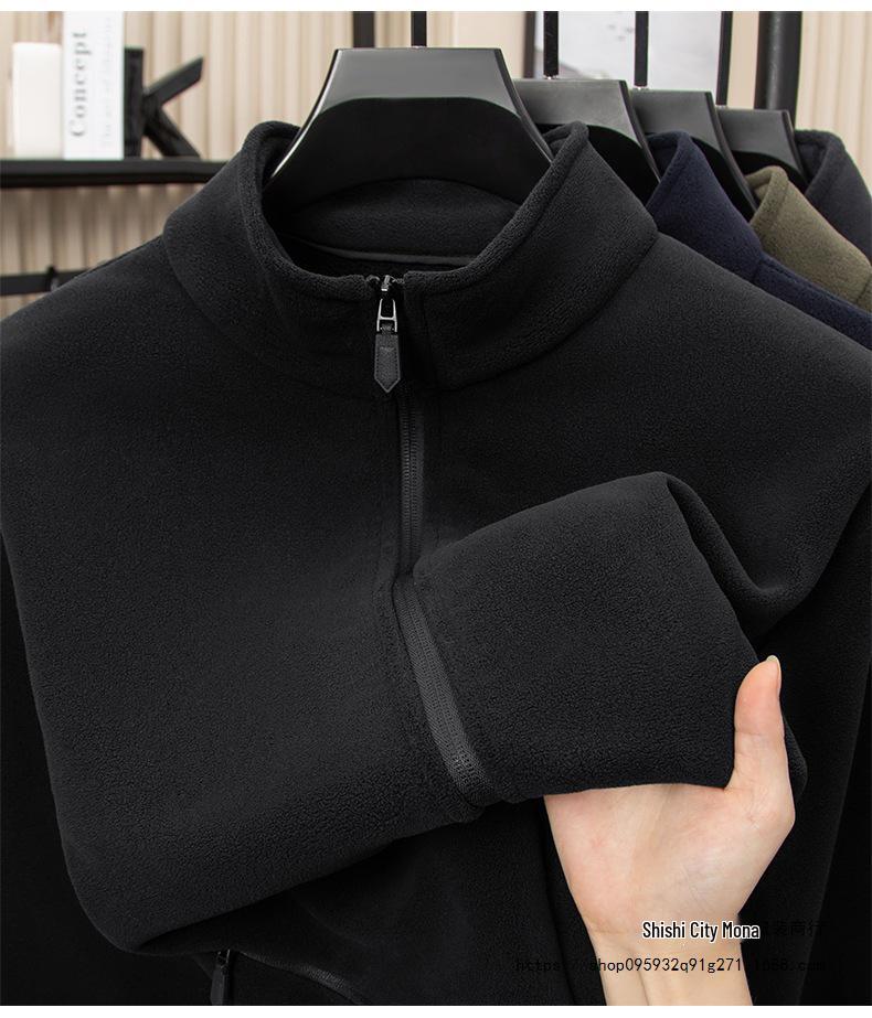 Men's Coral Fleece Zip-Up Hooded Bomber Jacket with Ribbed Trim