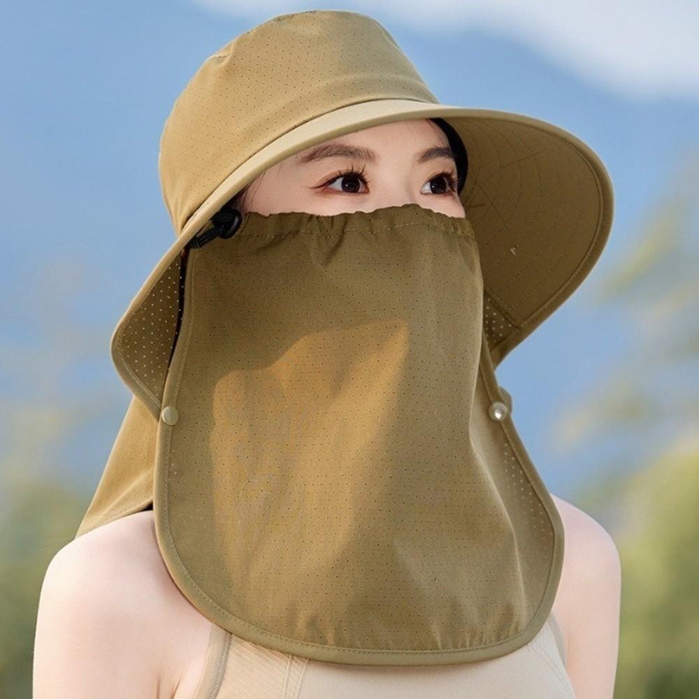 Solid Color Shawl Mask Hat Wide-Brimmed Neck Protection Cap Windproof Rope Picking Tea Hat  Summer