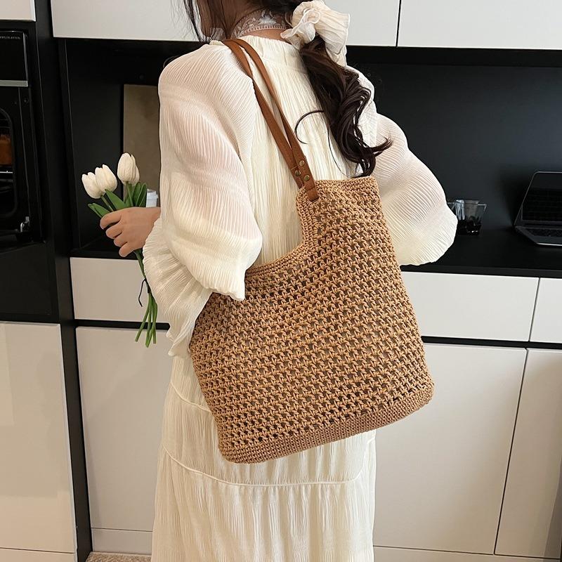 Hollow woven bag women's summer leisure lazy wind large capacity tote bag seaside vacation shoulder beach bag