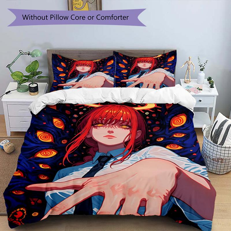 3pcs Duvet Cover Set (1*Duvet Cover + 2*Pillowcase, Without Core), Makima Chainsaw Man Print Bedding Set, Bedroom Decor, All‑Season, Birthday Gift