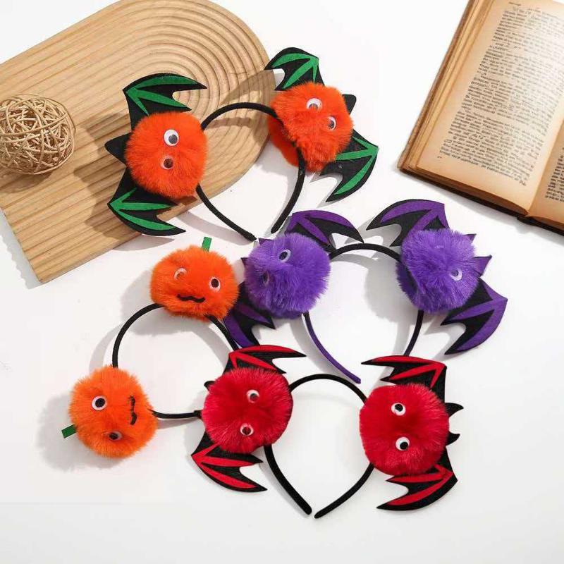 Halloween Bat Wing Pom Pom Headband Cute Monster Eyeball Hair Hoop Cosplay Costume Party Photo Hair Accessories For Kids Women