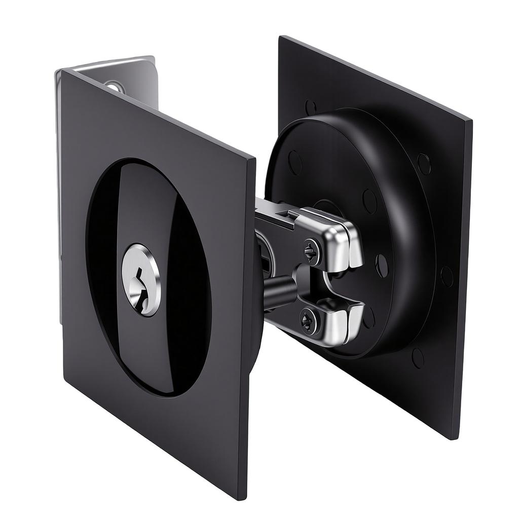 Pocket Door Lock Hardware Set with Indicator Key Privacy Latch for Standard Door 1.37 to 2.3 Inch Thick Matte Black