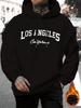 Men'S New Stylish Los Angeles Letter Print Casual Sweatshirt with a Fashionable Drawstring Hood, P