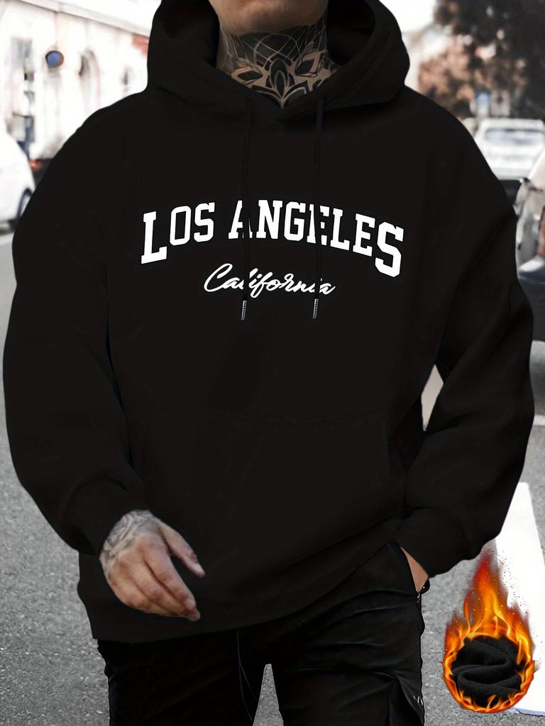 Men'S New Stylish Los Angeles Letter Print Casual Sweatshirt with a Fashionable Drawstring Hood, P
