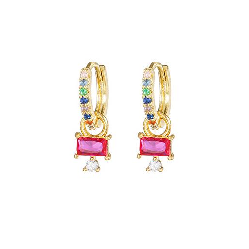 Luxury Rose Red Zircon Stainless Steel Water Drop Hoop Earring For Women 18K Gold Plated Huggie Women's Jewelry Pendientes Mujer