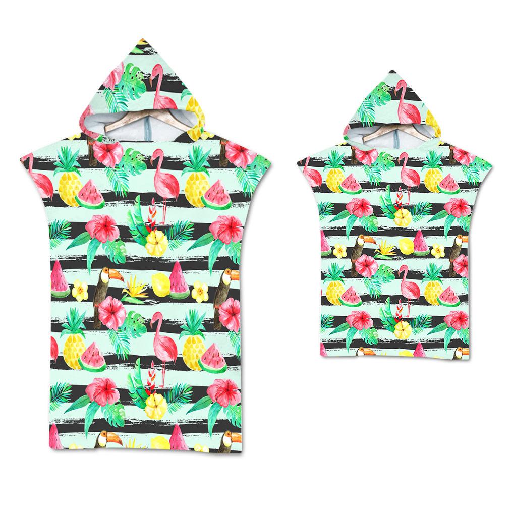 Flamingo Strandtuch Schnelltrocknend Kapuzenmantel Neoprenanzug Erwachsene Kinder Große Handtücher Eltern-Kind-Poncho Bademantel für Schwimmen Surfen