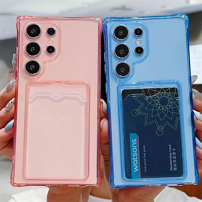Card Bag Clear Shockproof Phone Case For Samsung Galaxy S24 S23 S22 S21 Plus Ultra S20 S21 S23 FE Silicone Soft TPU Back Cover