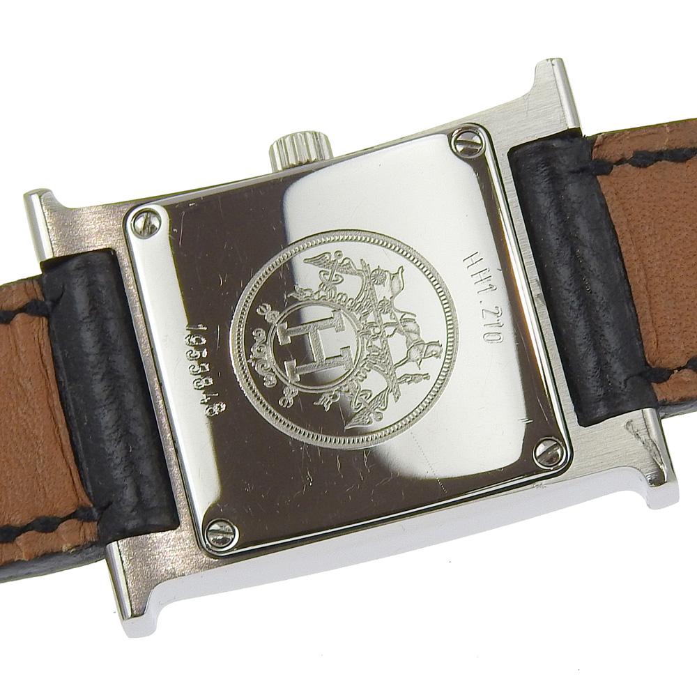 Hermes Heure H Uhr Uhren HH1.210 schwarzes Zifferblatt Edelstahl/Leder Quarz Analoge Anzeige Damen Gebraucht