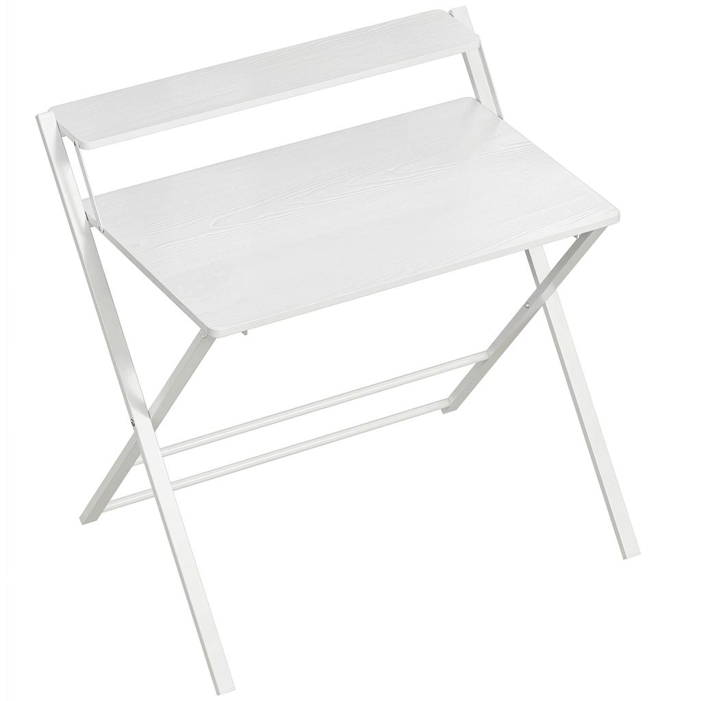 Compact Folding Desk for Small Spaces with Storage Shelf for Home Office, White