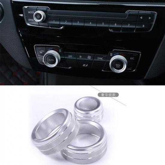 For BMW X1 2016- F48 Aluminum alloy silver console AC CD knob ring trim 3pcs