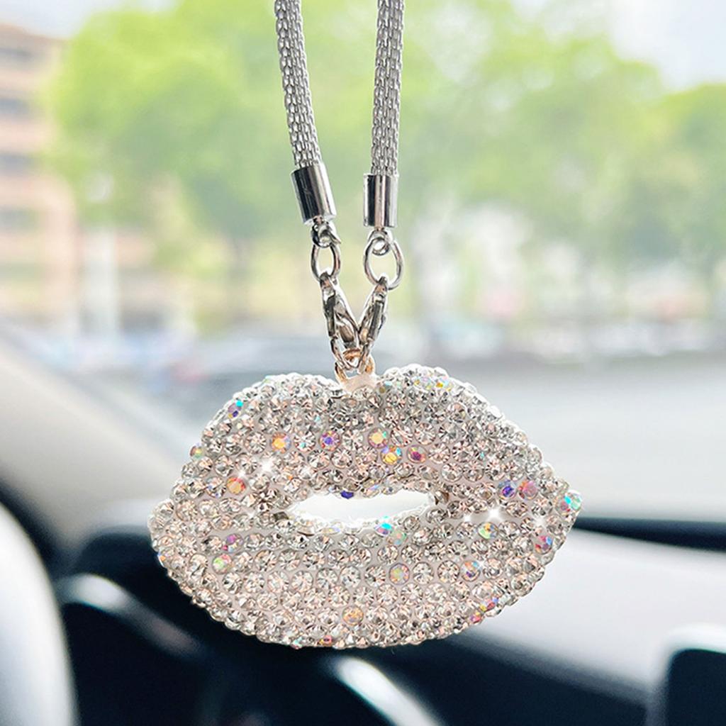 Bling Lip Diamond Crystal Rear View Mirror Charm Car Interior Decoration Pendant Fashionable Rear Mirror Charm for Women