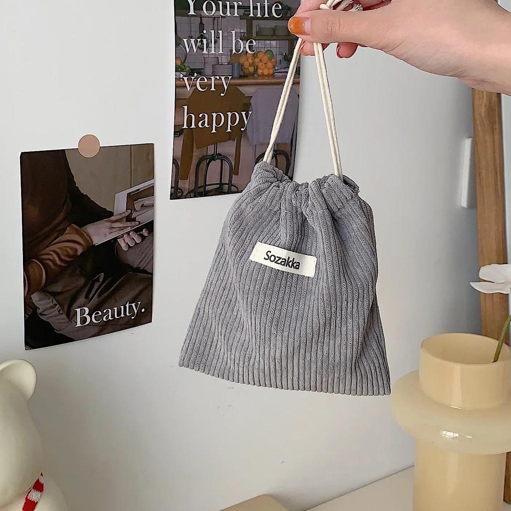 Solid Color Corduroy Drawstring Cosmetic Bags Christmas Gift Package Storage Bag Travel Cosmetic Lipstick Candy Organizer Pouch