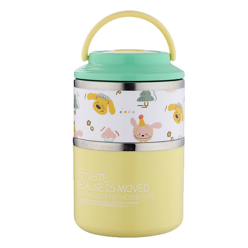 Adorable Cartoon Double-Layer Thermal Lunch Box with Spoon – 304 Stainless Steel, Ideal for Kids and Students