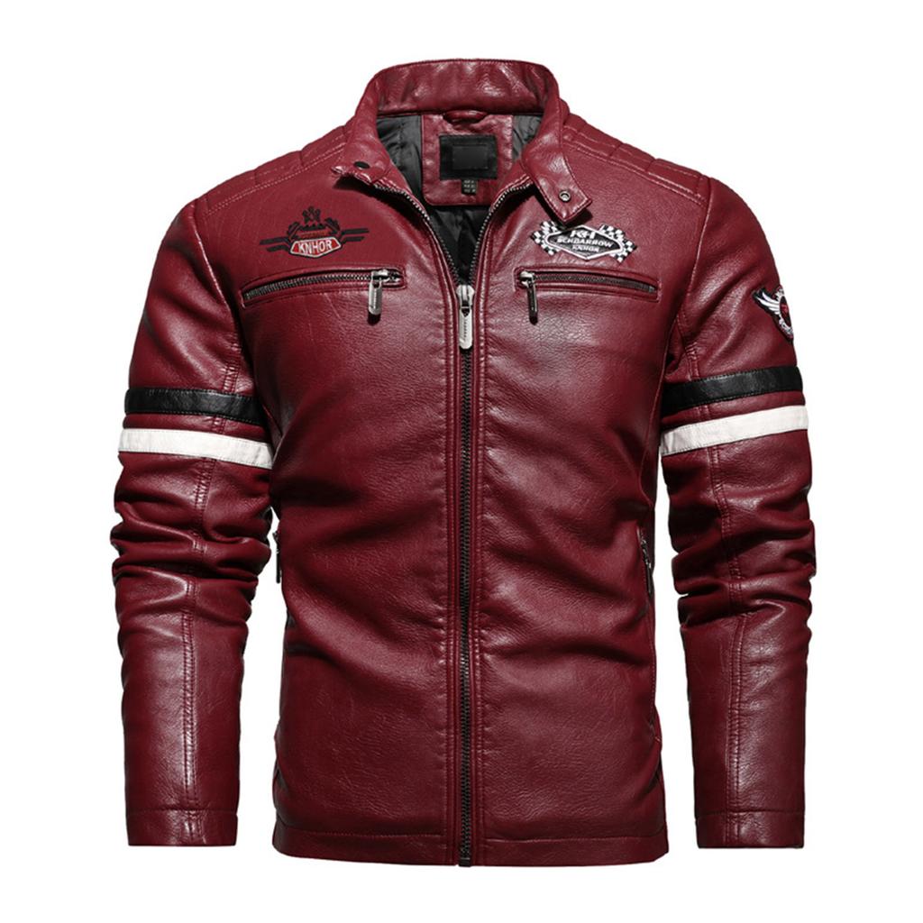 Men's Leather Motorcycle Embroidery Label PU Jacket Outdoor Racing Clothing Trendy Coat
