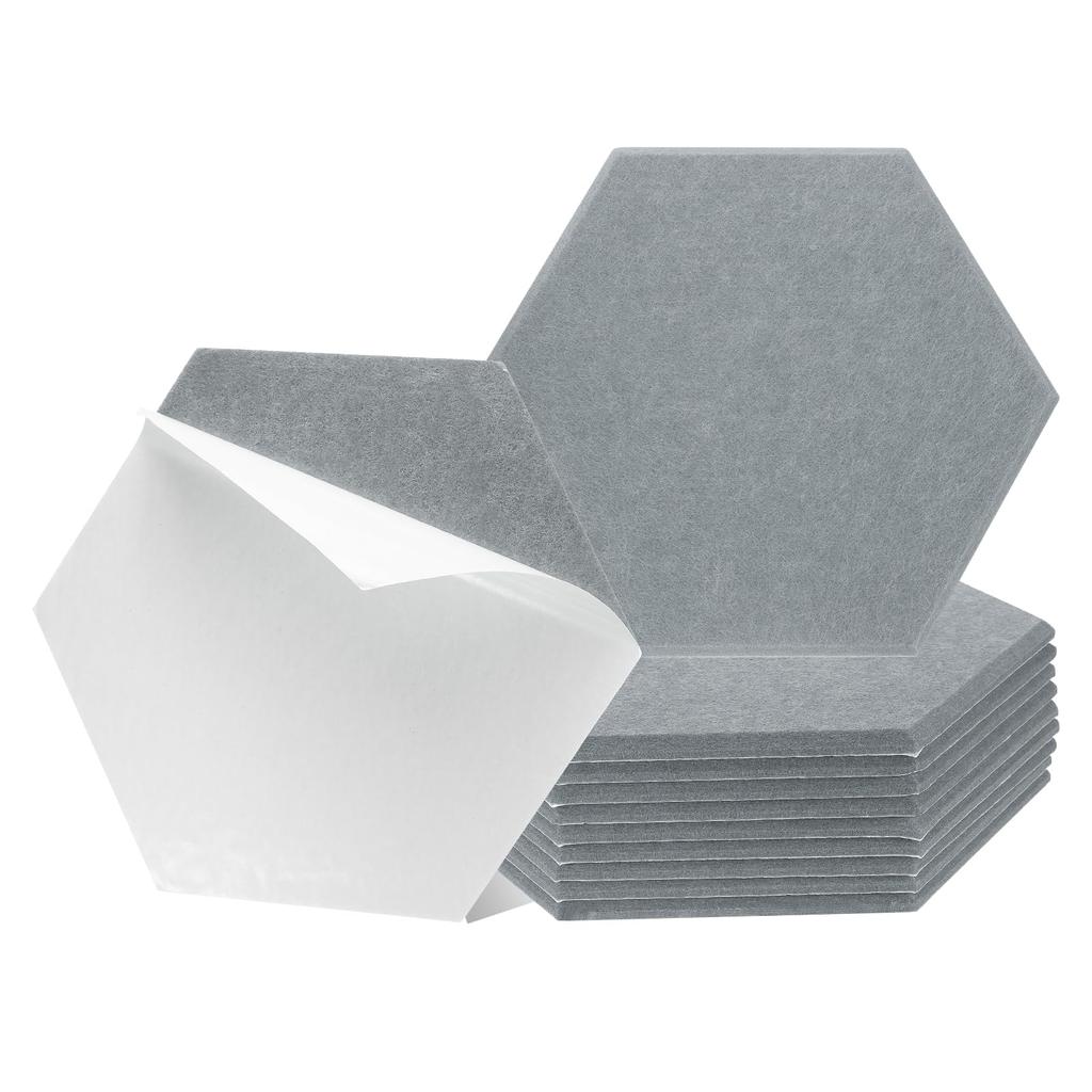 Uxcell 12-Piece Self-Adhesive Acoustic Panels, 12" X 10" X 0.4", Good Density Soundproof Padding, Hexagonal Soundproof Absorbent Panels, Insulated