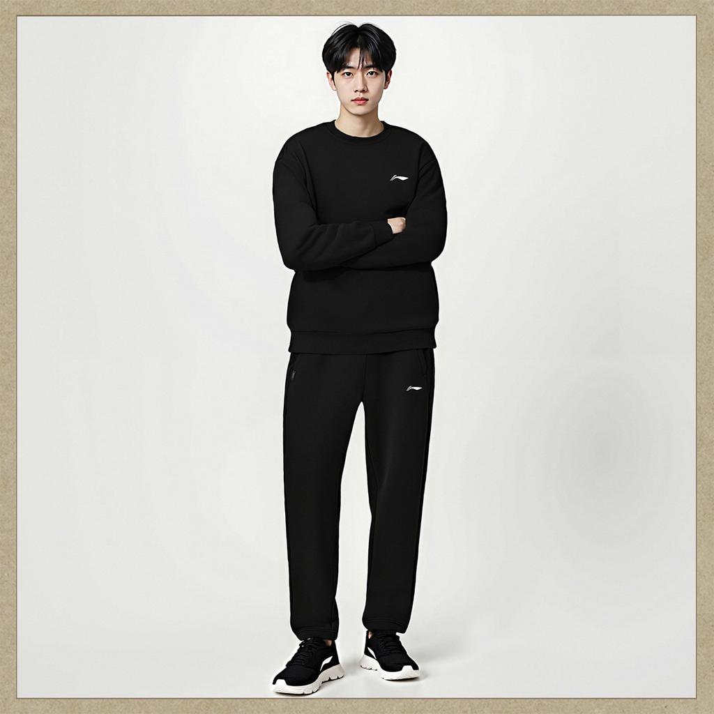 Li-Ning Breathable Simple Versatile Round Neck Comfortable Commuter Sweatshirt Set Men Sweatshirt Set AWEV053-1