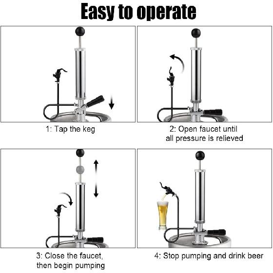 Keg Party Pump, American D-System Beer Keg Tap Keg Hand Pump 8'' Picnic Pump with Beer Faucet & Beer Hose, Chrome-Plated Keg Draft Beer Party Pump