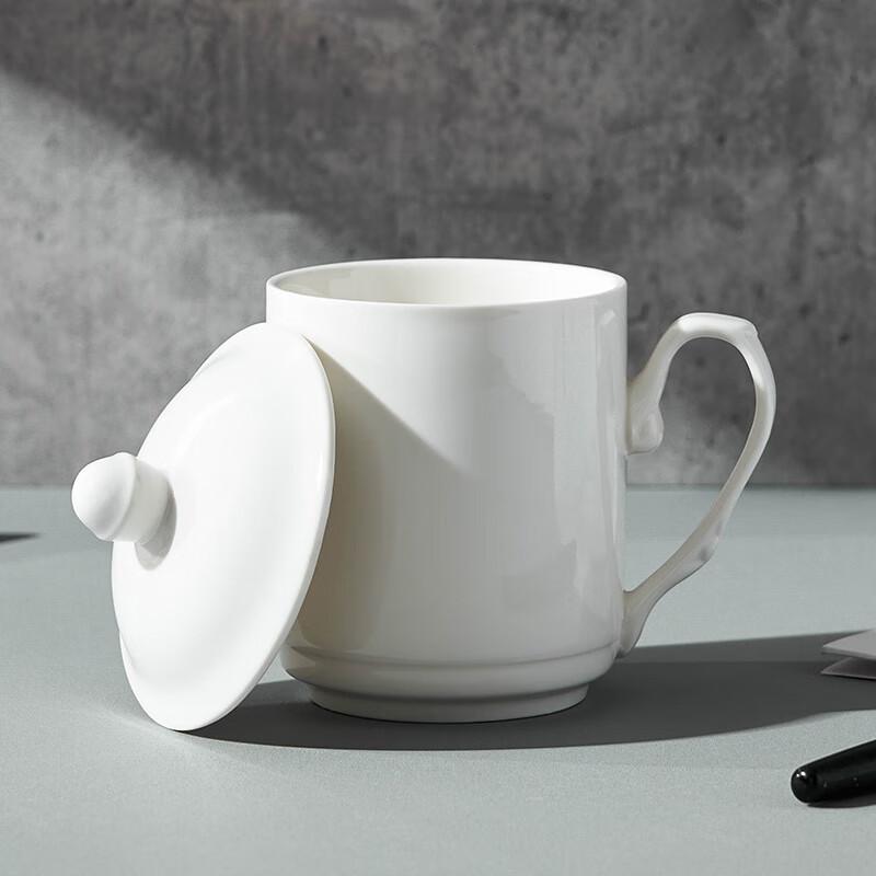 Youlaifu Tea Cup, Office Mug, Ceramic Cup with Lid, Pure White Meeting Cup, Business Company Conference Cup, Water Cup