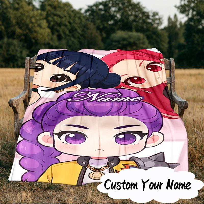 Custom Name KPop Cartoon Blanket  Ideal Bedding Blanket Perfect for Travel, Camping, Living Rooms, Offices, Sofas, Fan Christmas gift