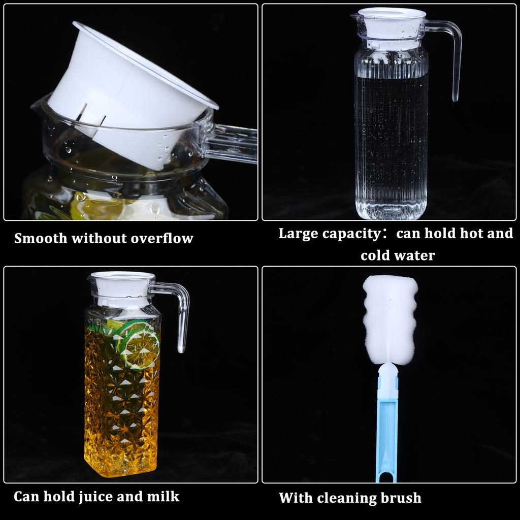 2 Pack Acrylic Pitchers, 37Oz Clear Plastic Pitcher With Removable Lid